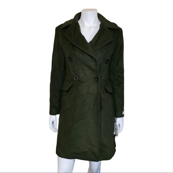 Anne Klein Dark Olive Double-Breasted Wool Cashmere Blend Coat Size 4 NWT - Picture 2 of 9